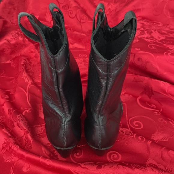 TicTacToes Black Leather Cowboy Boots Size 7 1/2 N Round Toe 3 1/2” Heel Women’s - Picture 3 of 5